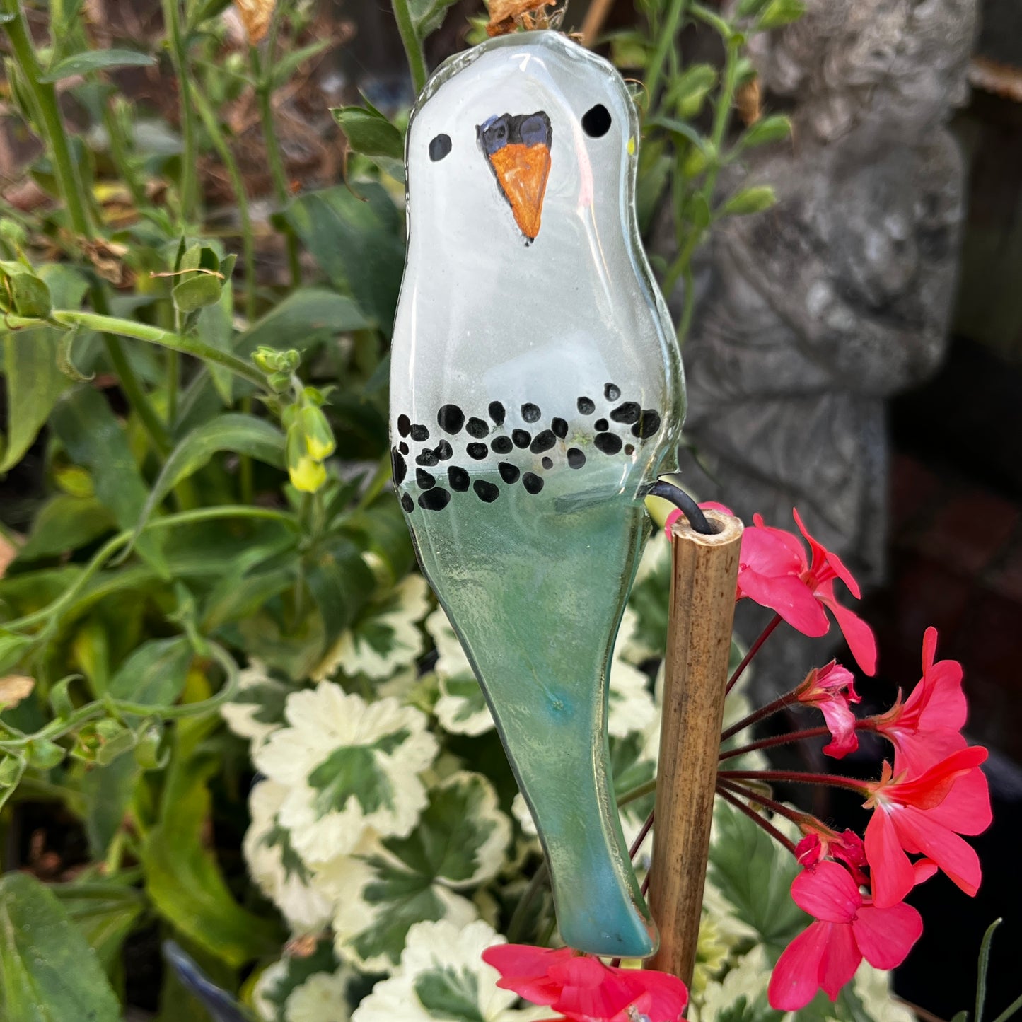 Glass Budgie on a Cane