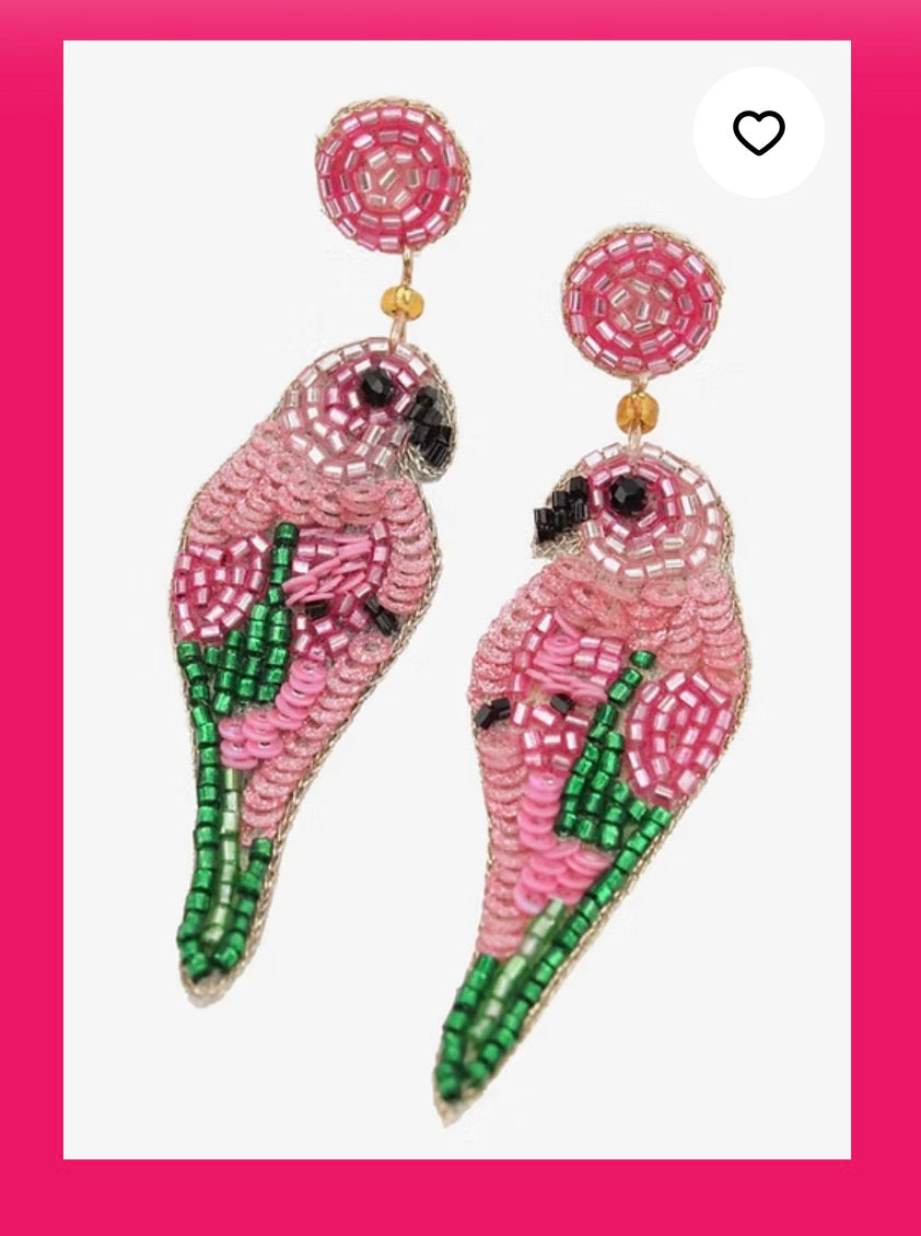 Beaded Pink Parrot Earrings