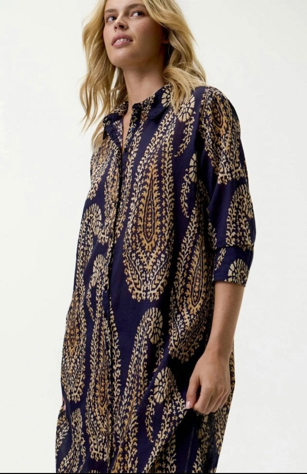 Daisy Cotton Dress in Provence Navy Paisley