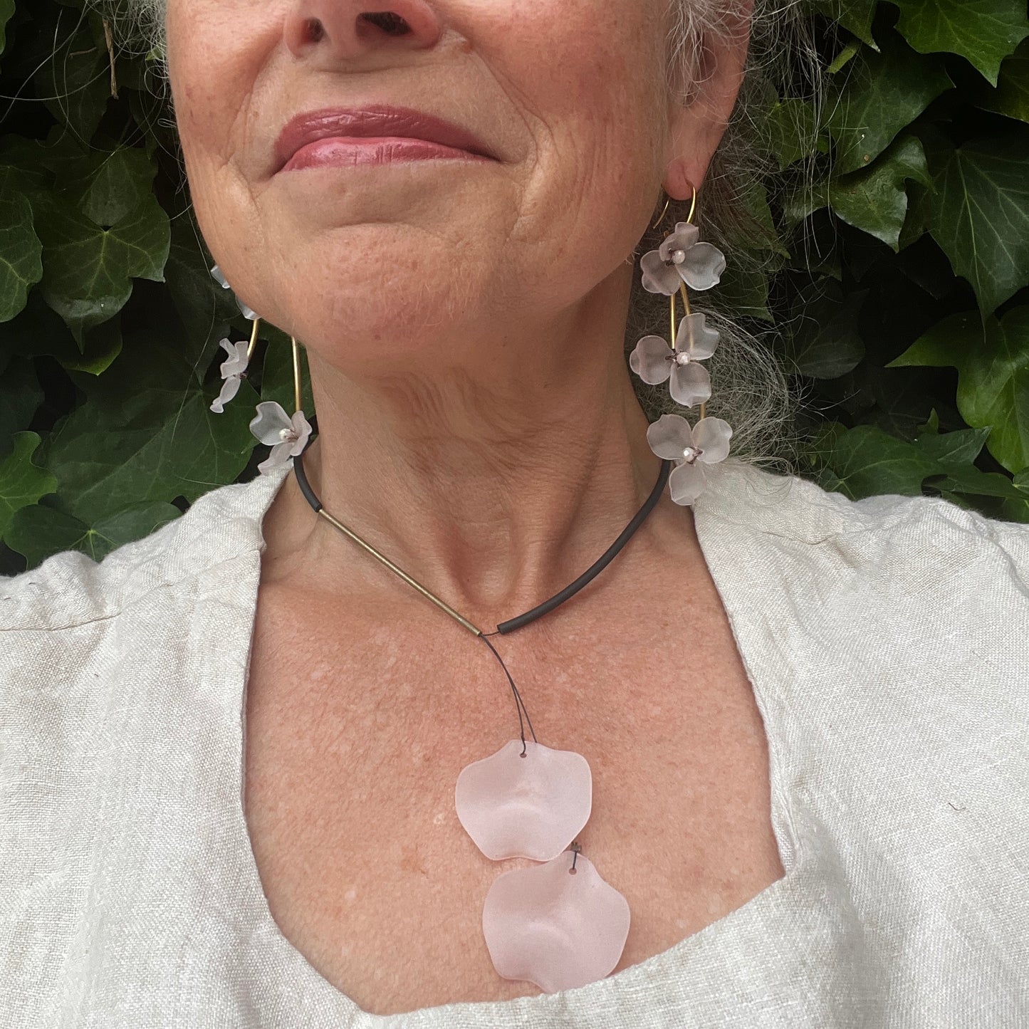 Pale Pink Multi Drop Flower Earrings