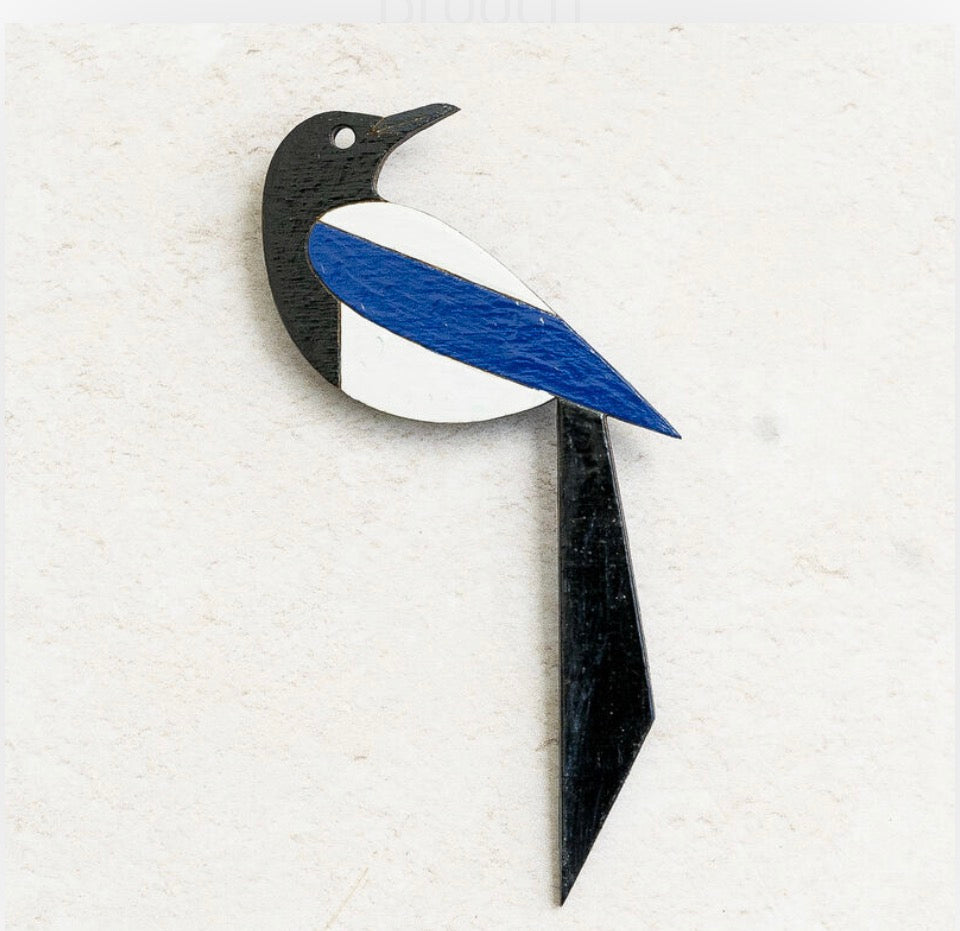 Hand Painted Magpie Brooch