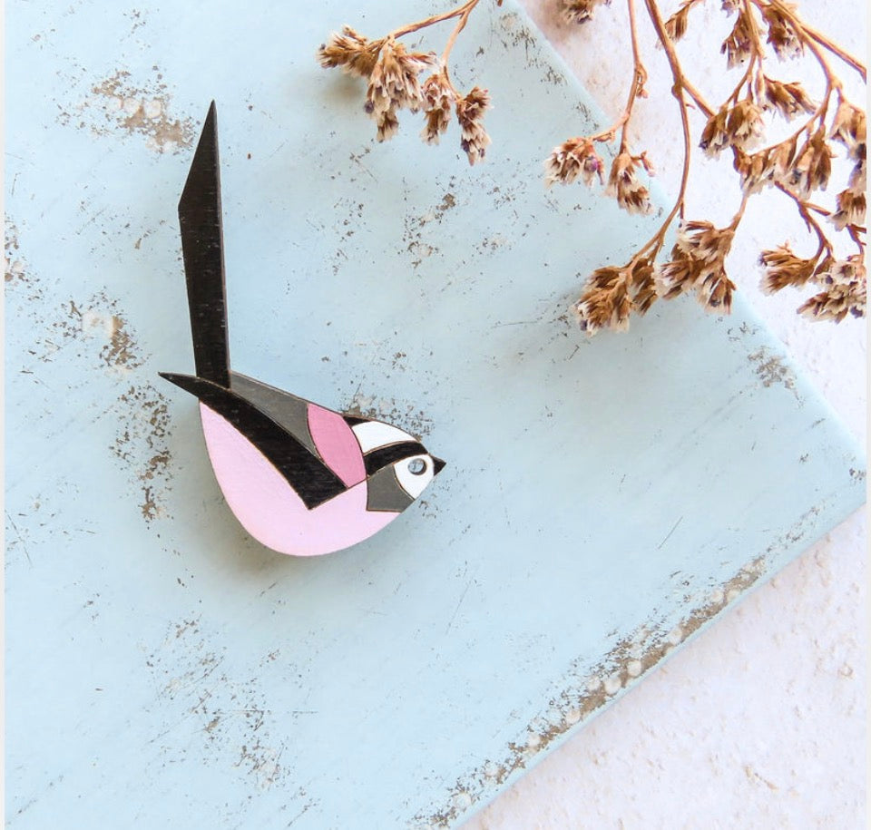 Long Tailed Tit Hand Painted Brooch