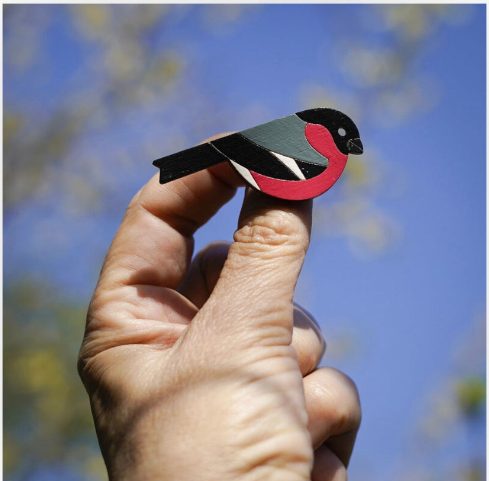 Hand Painted Bullfinch Brooch