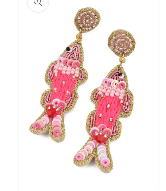 Pink  Stitch Fish Earrings