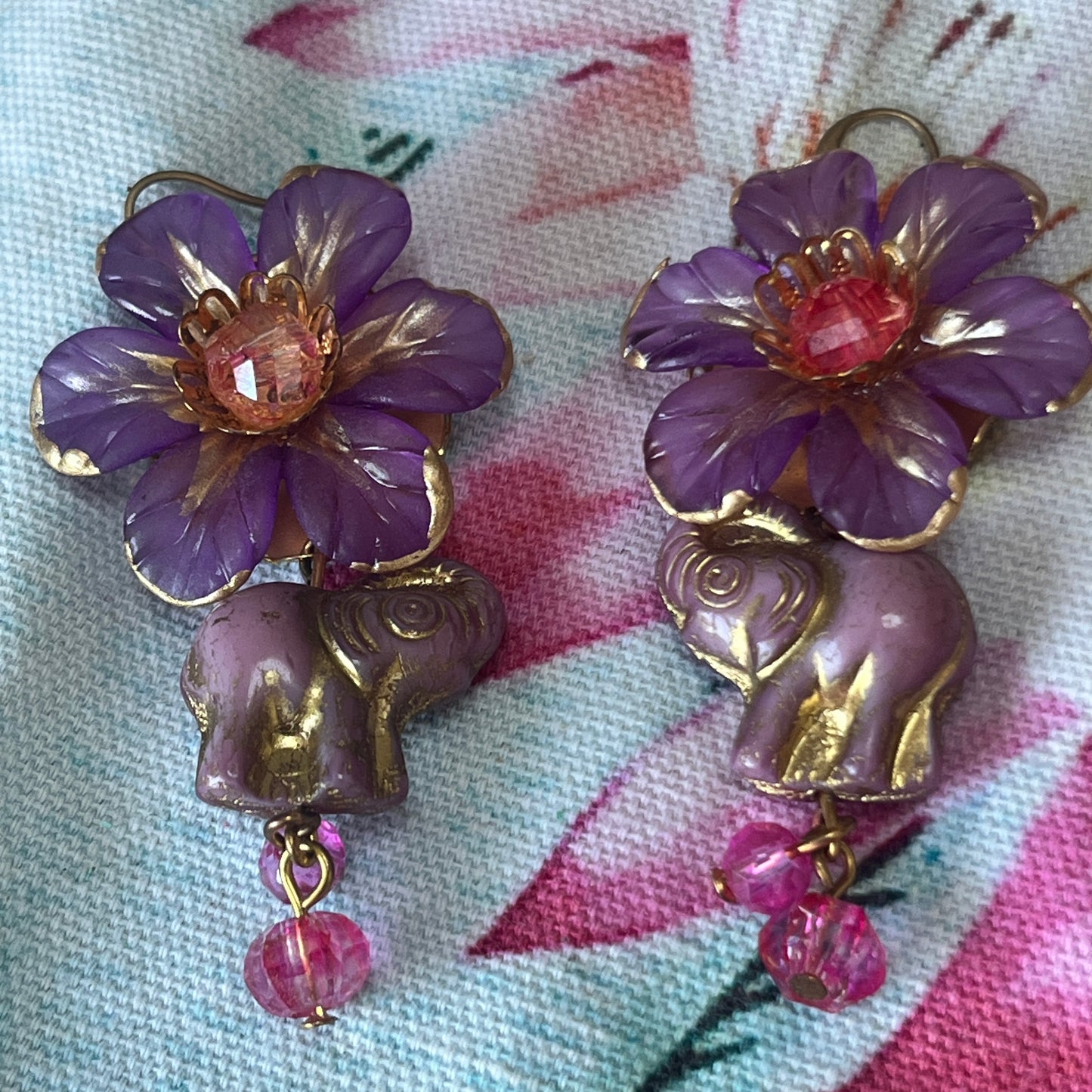 Diana Wilson Arcana Purple Flower and Elephant Earrings