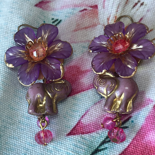 Diana Wilson Arcana Purple Flower and Elephant Earrings