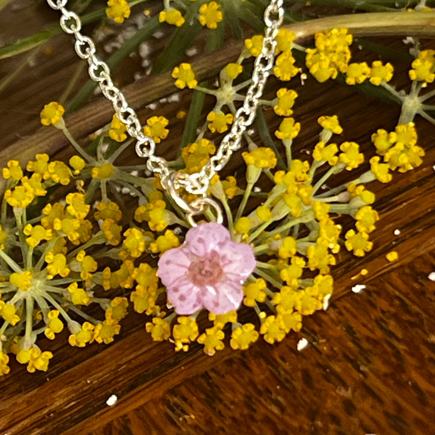 Pink Blossom on silver chain