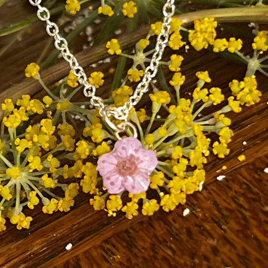 Pink Blossom on silver chain
