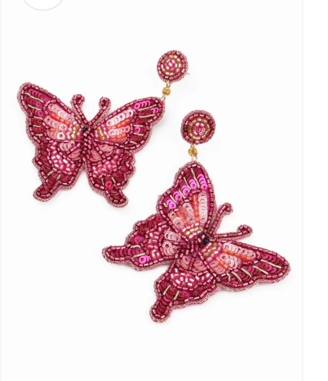Pink Butterfly Beaded Earrings