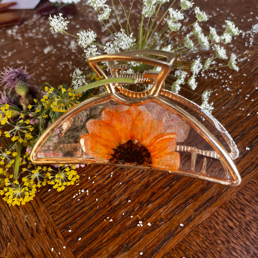 Orange Flower Claw Clip