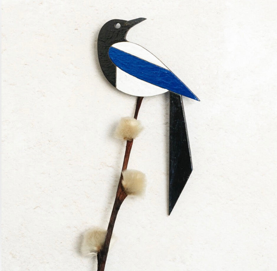 Hand Painted Magpie Brooch