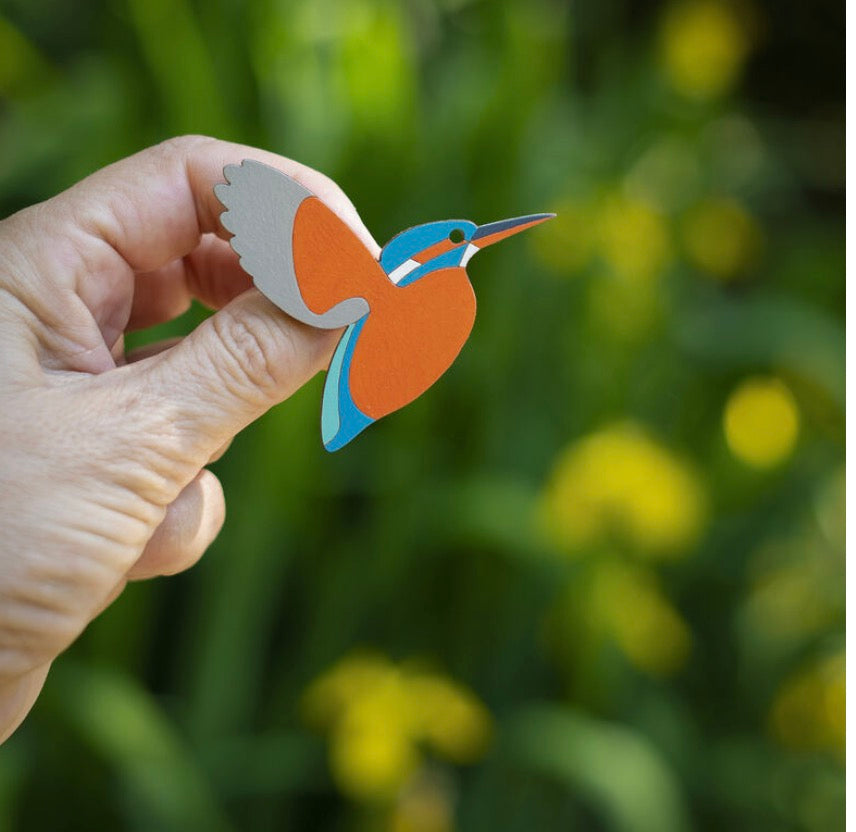 Flying Hand Painted Kingfisher Brooch