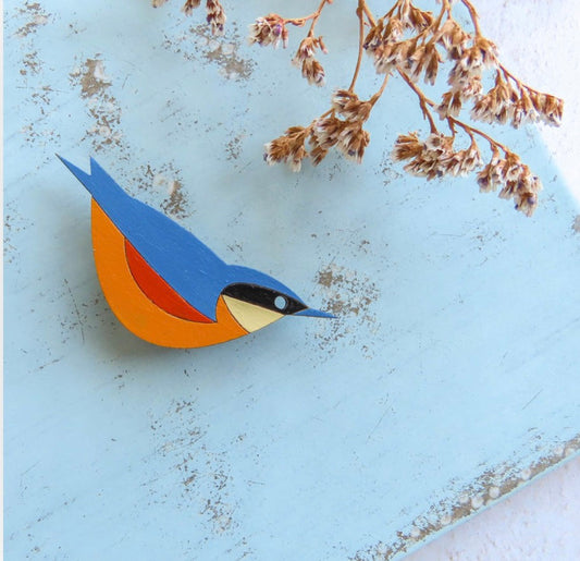 Nuthatch Hand Painted  Brooch