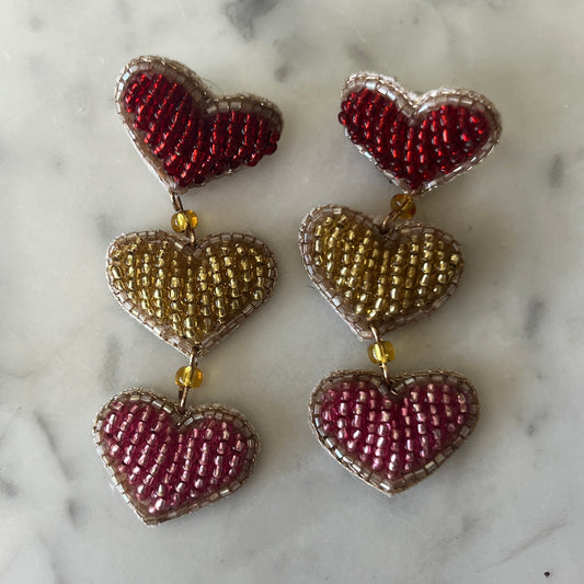 Colourful Triple Heart Earrings
