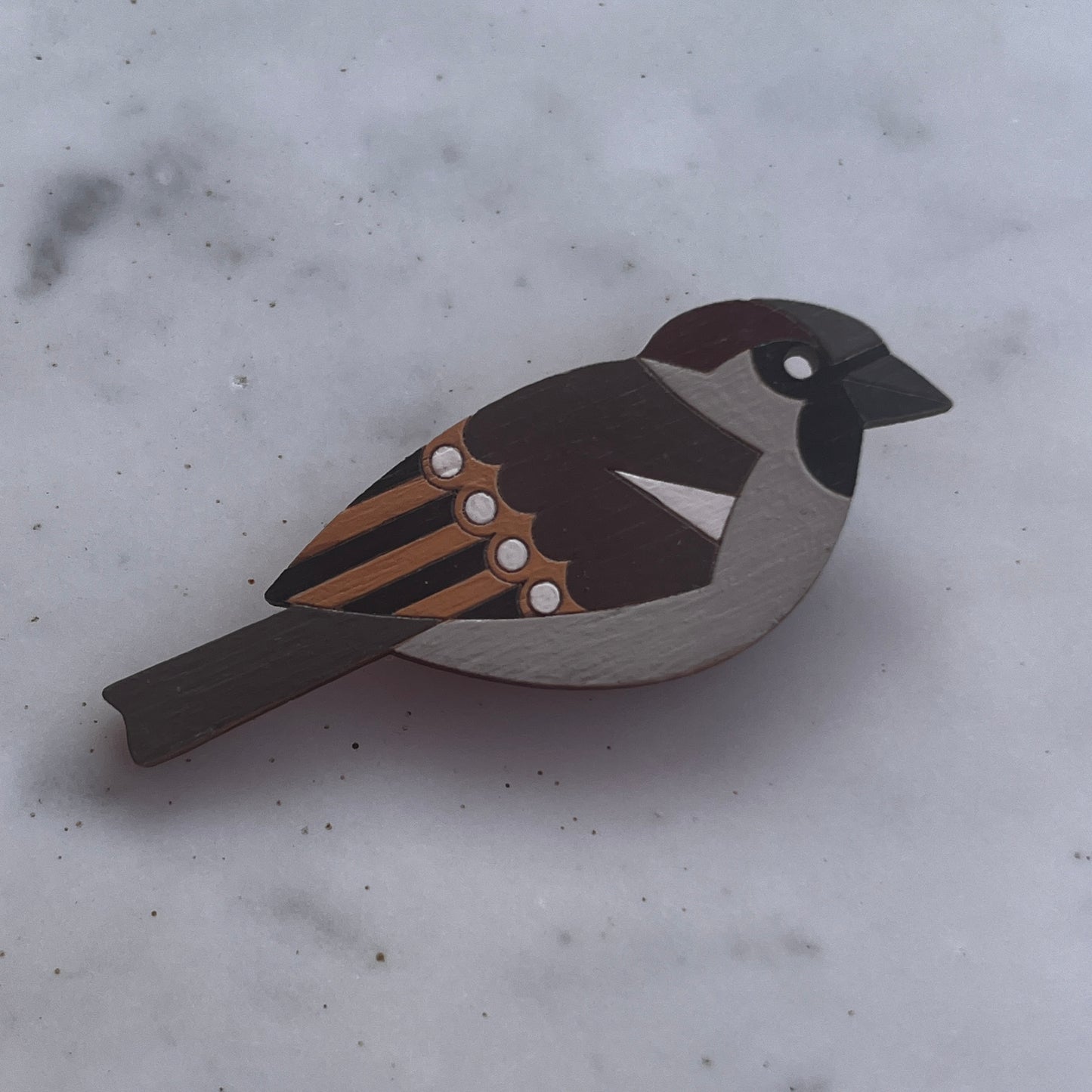 House Sparrow Hand Painted Brooch by Shark Alley