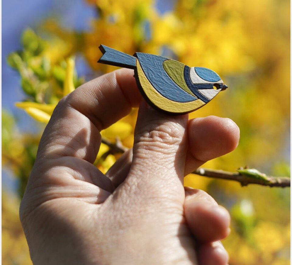 Hand Painted Blue Tit Brooch