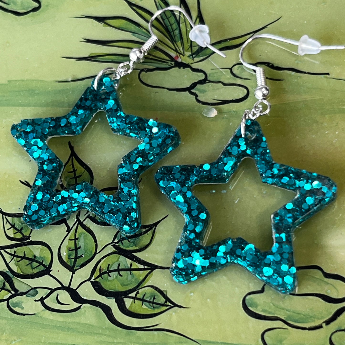 Sparkly Blue Star Earrings