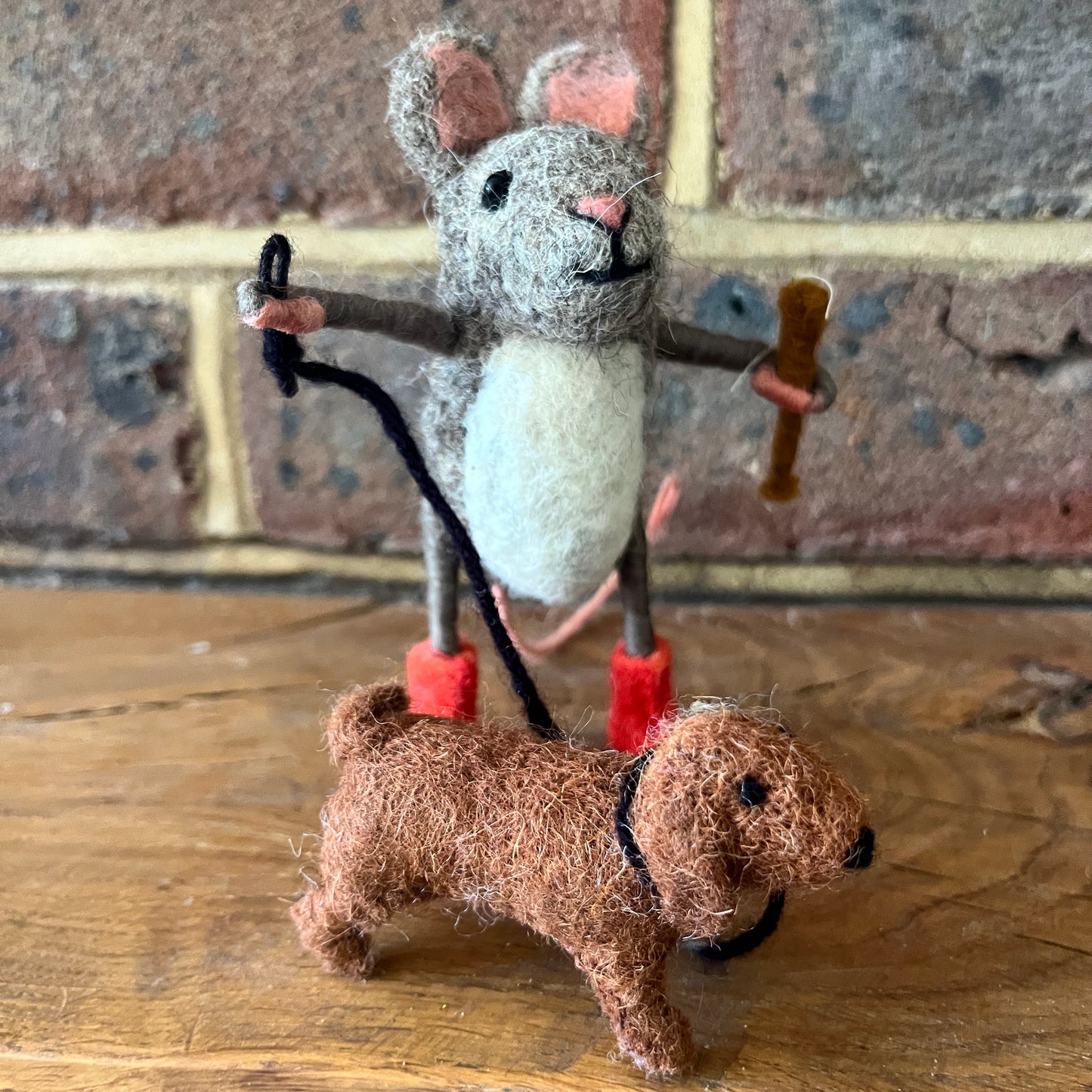 Mouse walking a Dachshund