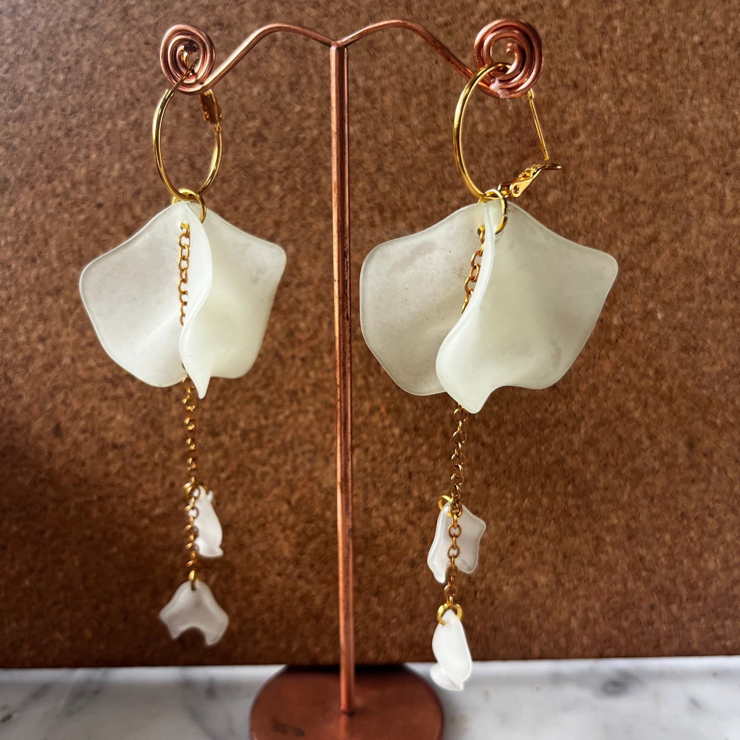 Palest Green Petal Drop Earrings