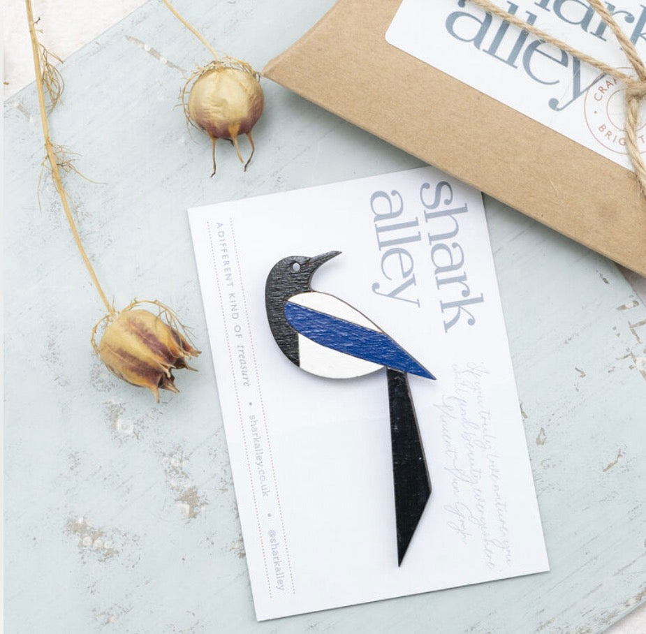 Hand Painted Magpie Brooch