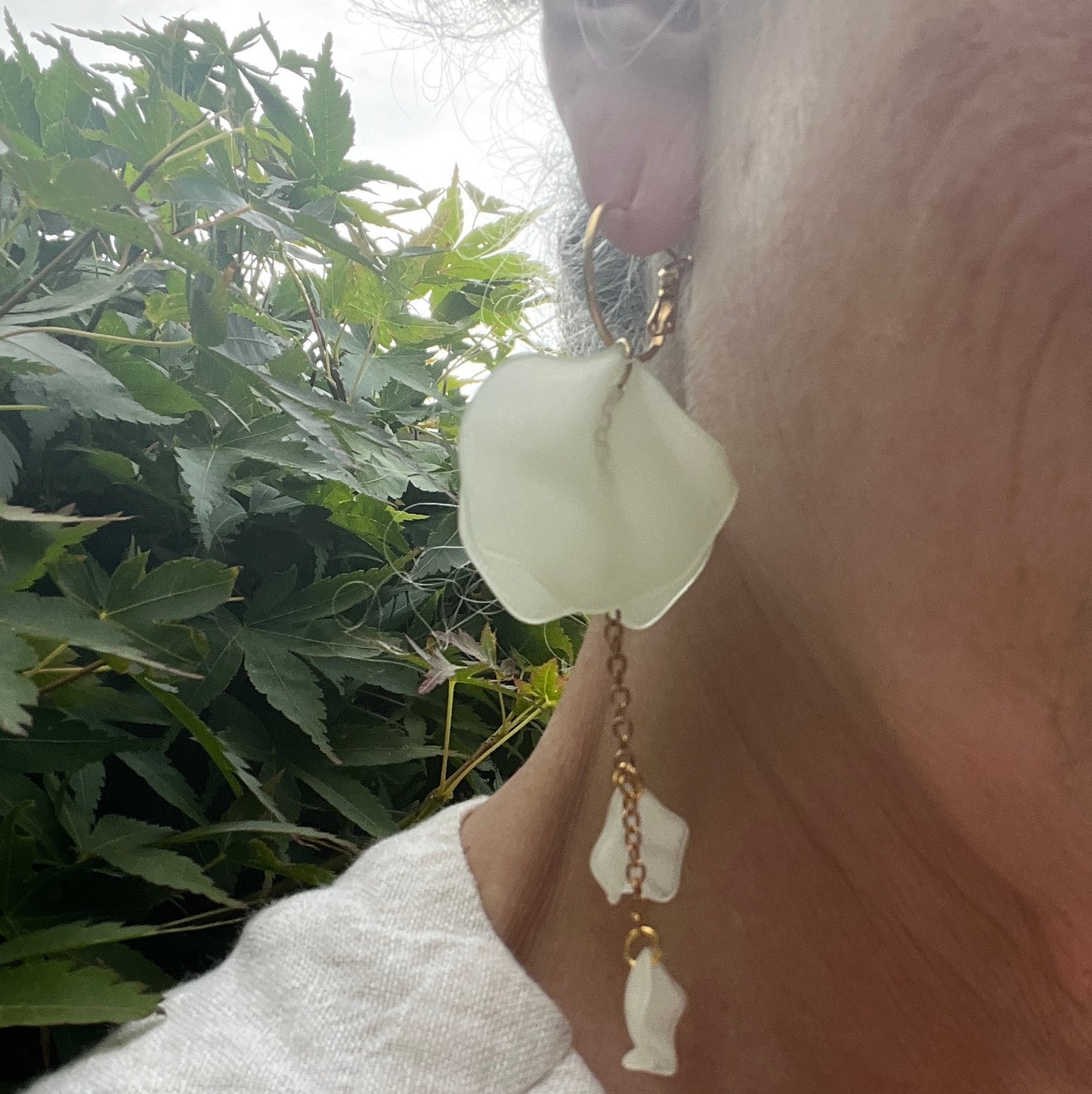 Palest Green Petal Drop Earrings