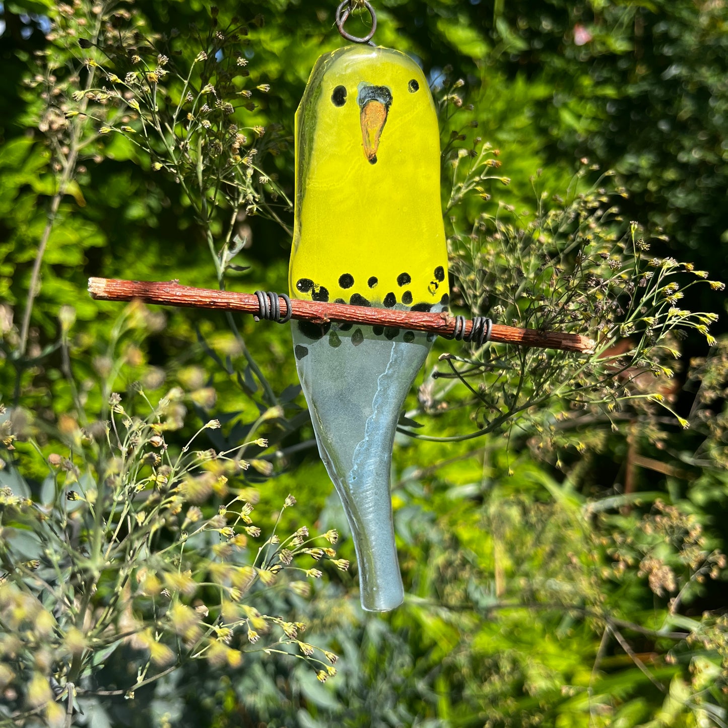 Little Yellow and Green Glass Budgie