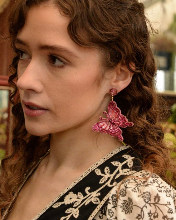 Pink Butterfly Beaded Earrings