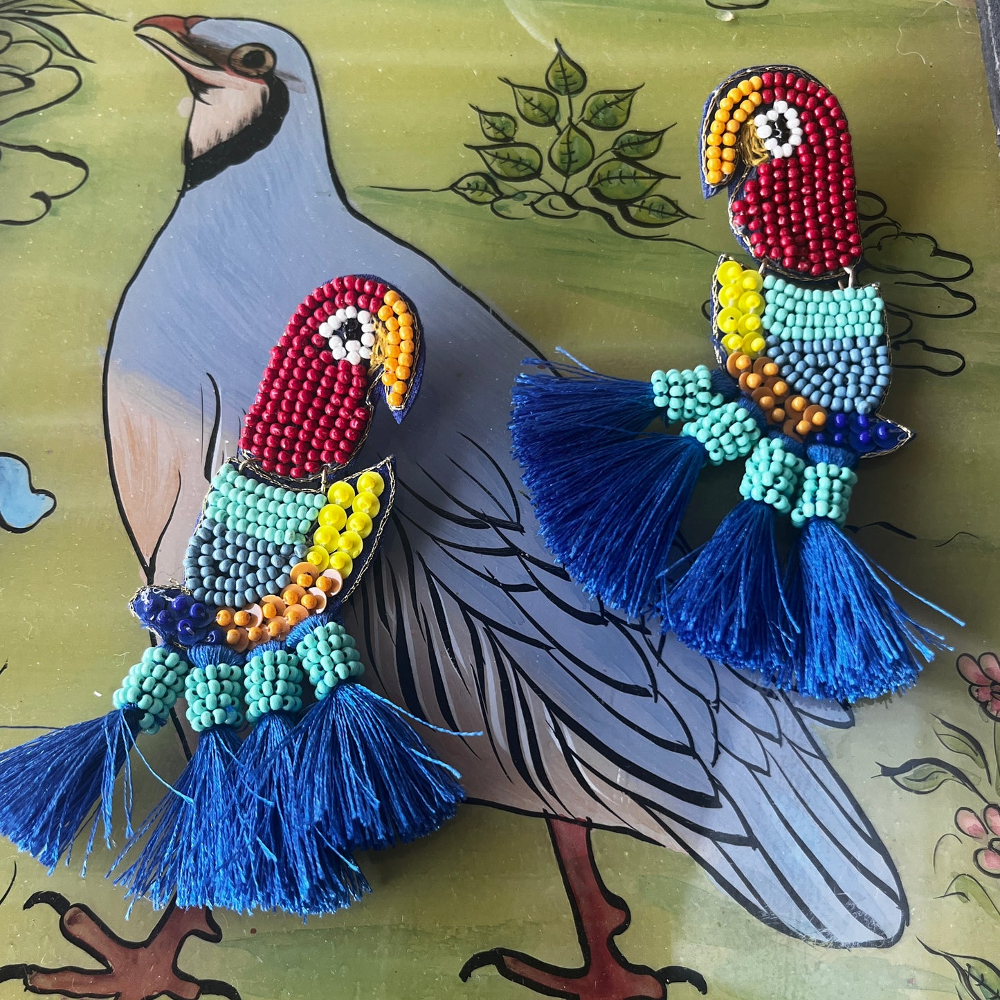 Large Beaded Parrot Earrings