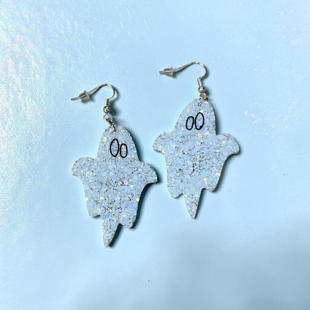 White Glitter Ghost Resin Earrings