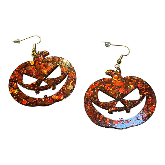 Glitzy Pumpkin Halloween Earrings by Heather Filby