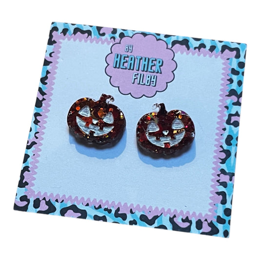 Orange Carved Halloween Pumpkin Studs
