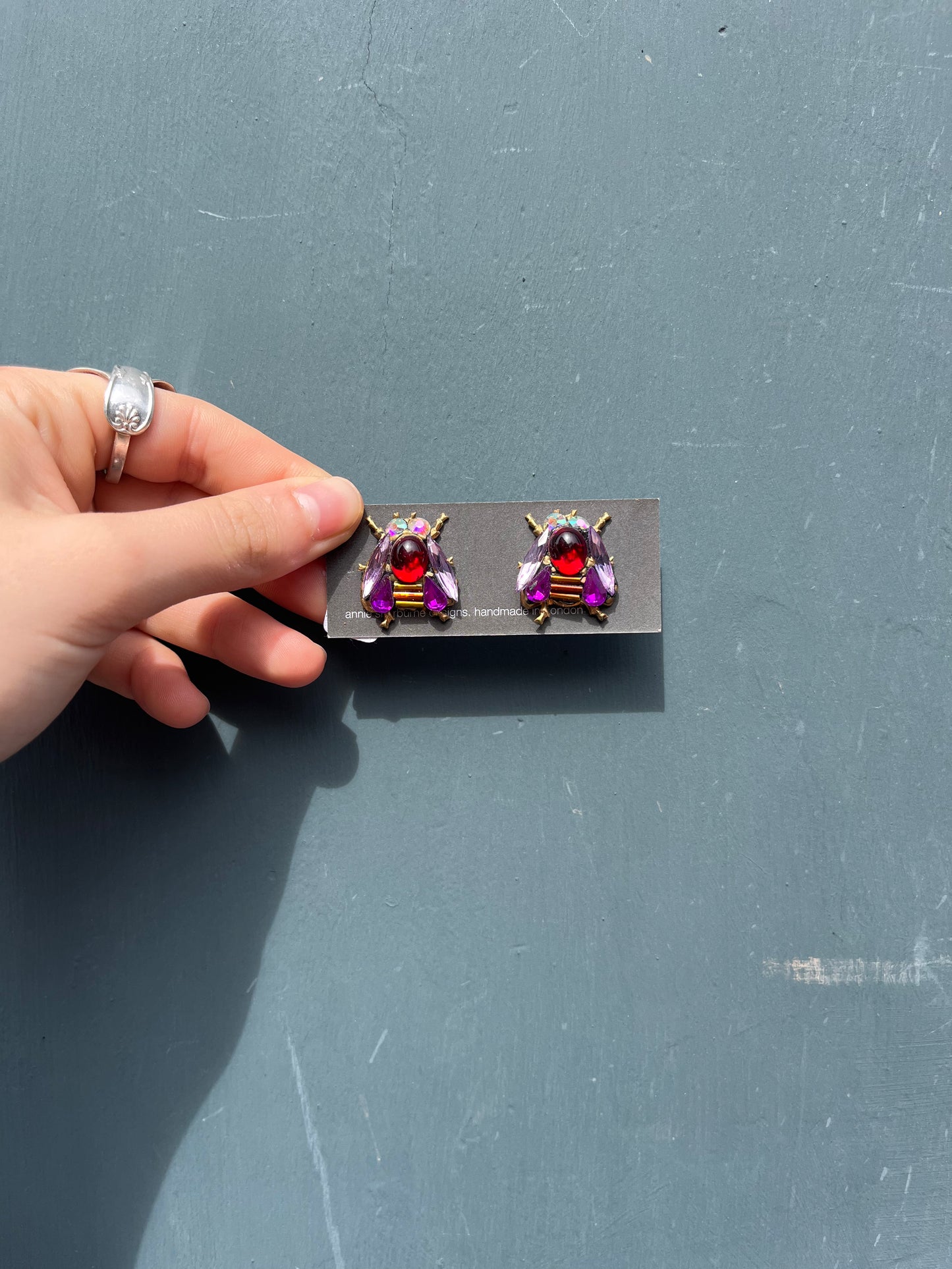 Pink Beetle Earrings by Annie Sherborne