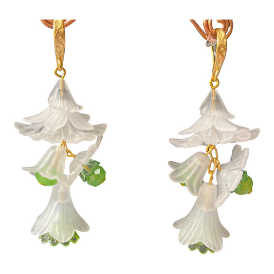 Diana Wilson Arcana White and Green Flower Drop Earrings