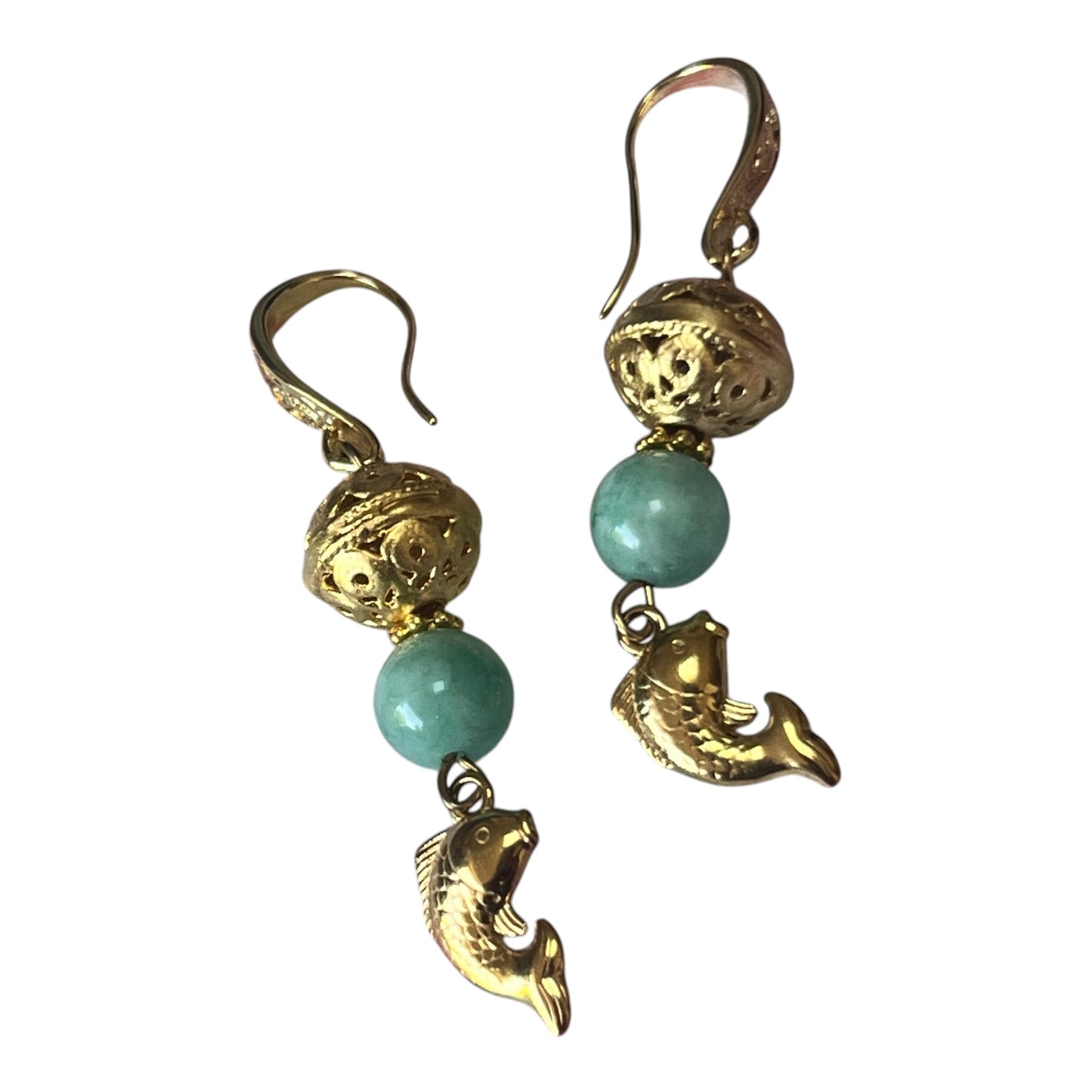 Diana Wilson Arcana Gold Fish and Turquoise Drop Earrings