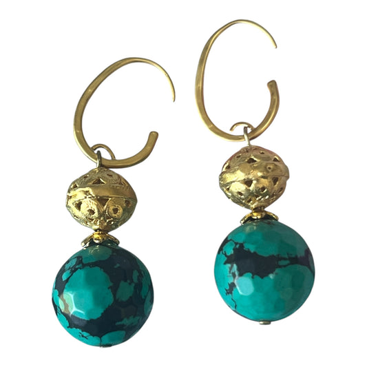 Diana Wilson Gold Earrings with Blue and Black Beads