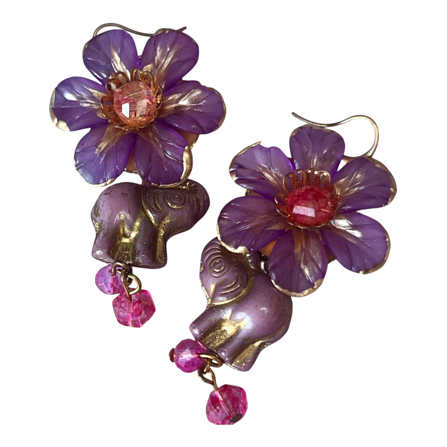 Diana Wilson Arcana Purple Flower and Elephant Earrings