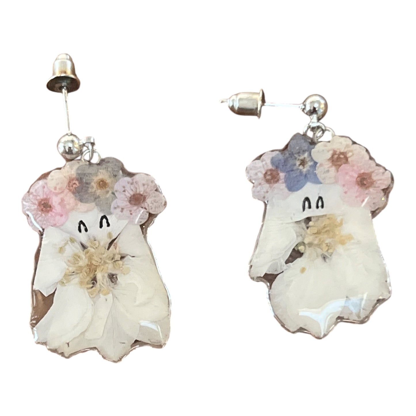 Ghost with Flower Crown Earrings