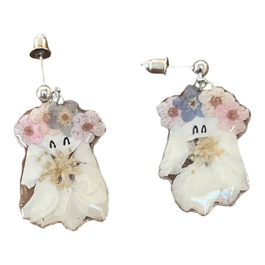 Ghost with Flower Crown Earrings