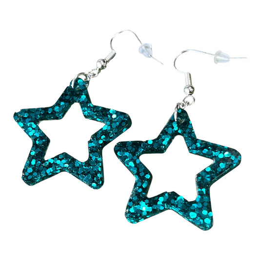 Sparkly Blue Star Earrings