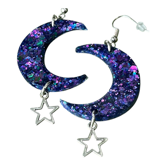 Deep Purple Moon and Star Earrings