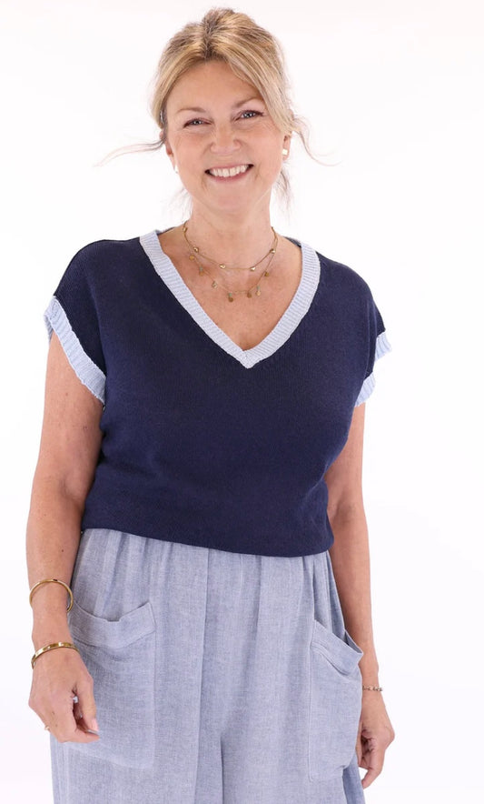 Cadenza Cotton Contrast Tank Top