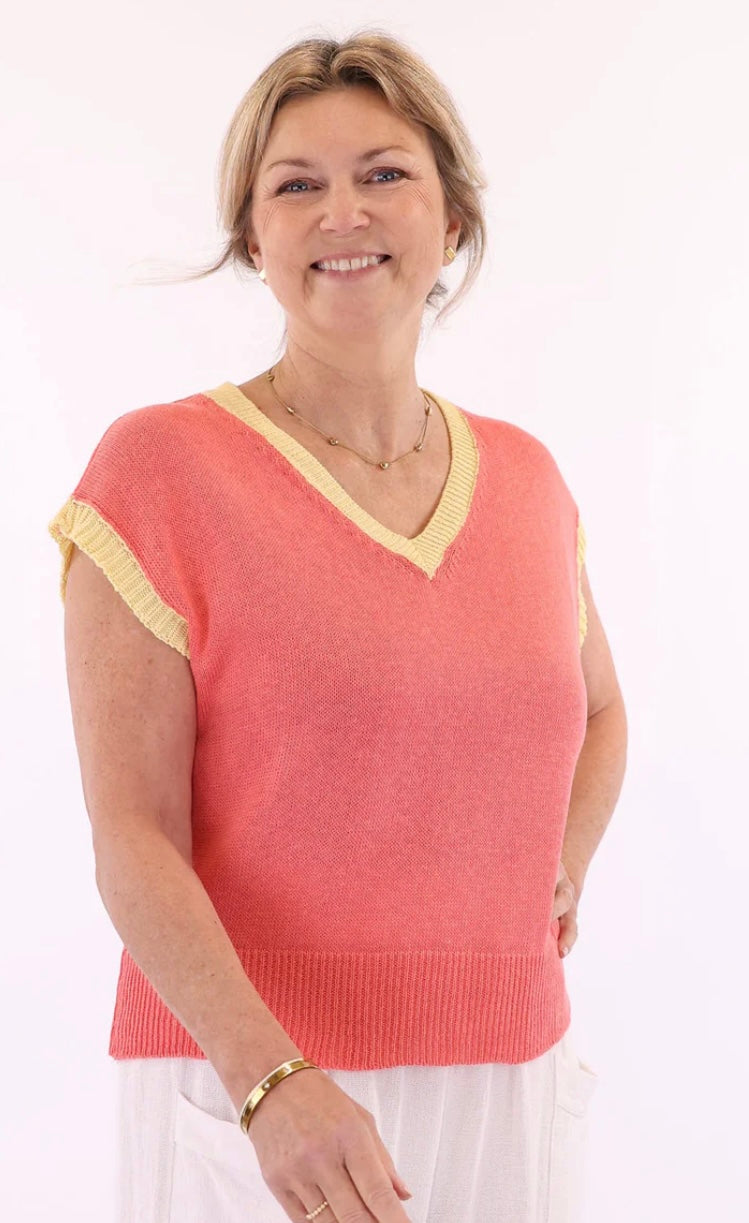 Cadenza Cotton Contrast Tank Top