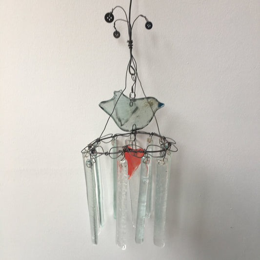 Glass Bird Chandelier with Red Heart