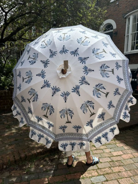 Handcrafted Indian Block Printed Cotton Umbrella Parasol - Outdoor Garden and Patio Umbrella
