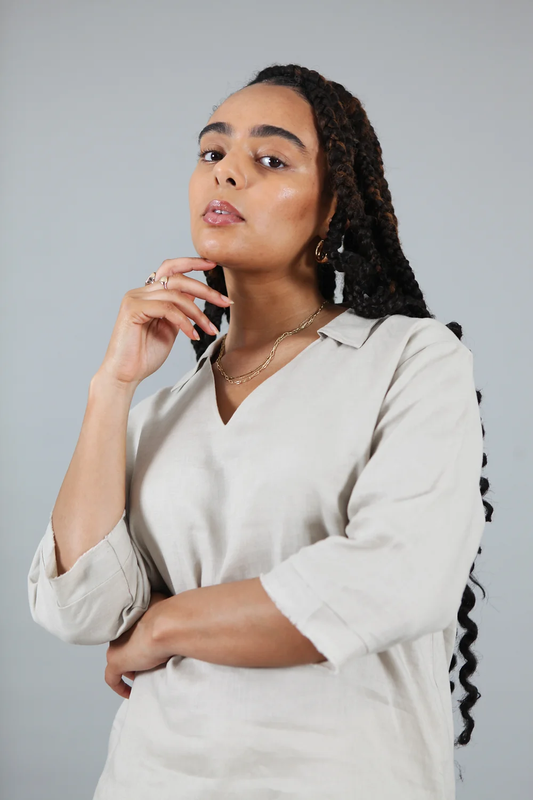 Lizzie, 100% linen collared top natural by dearprudence